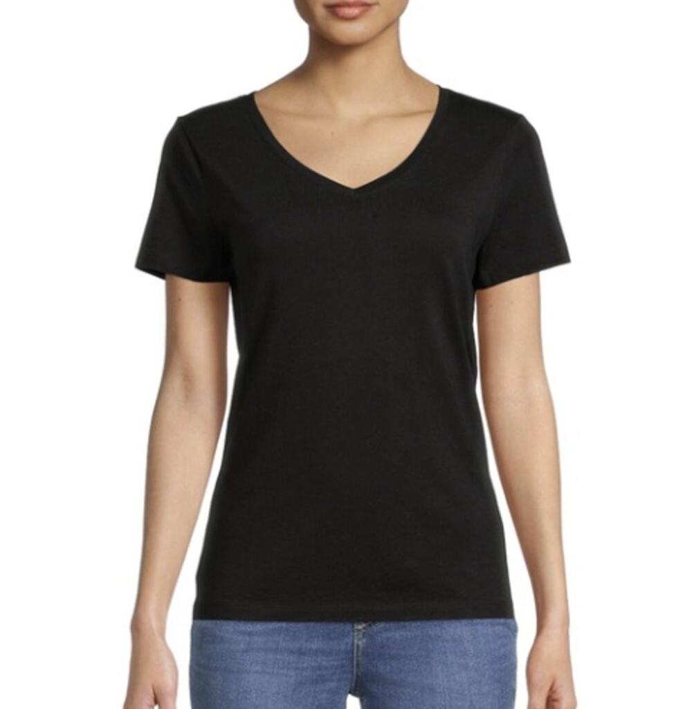 Time and Tru Womens XL Short Sleeve V Neck T-Shirt Cotton Polyester Black
